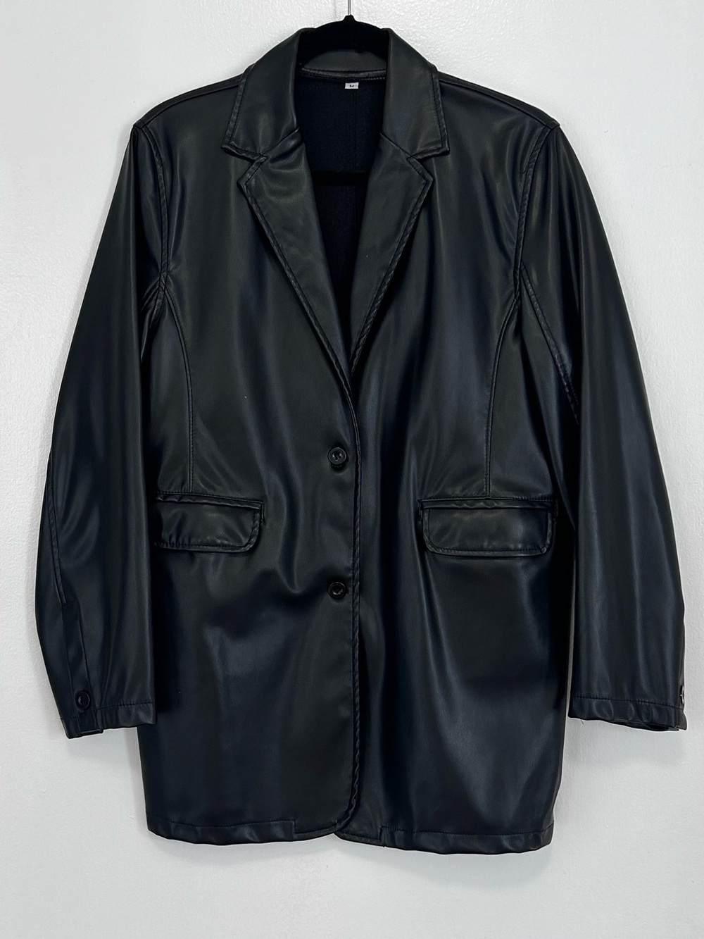 Black Faux Leather Blazer Jacket - Women's
